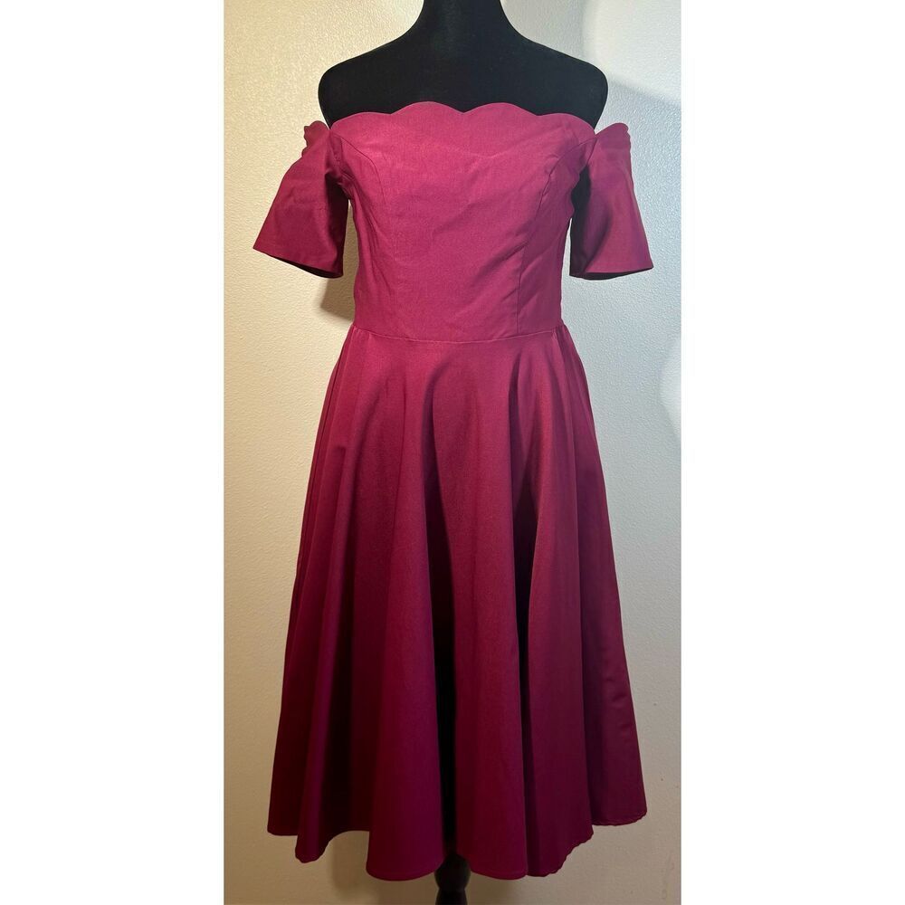 NWT Belle Pogue Women's Burgundy Off the Shoulder A-Line Swing Dress Women's S
